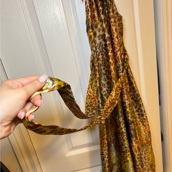 Boho Leopard Print Halter Maxi Dress Satin Animal Floral Paisley in Size S/M - Picture 6 of 8